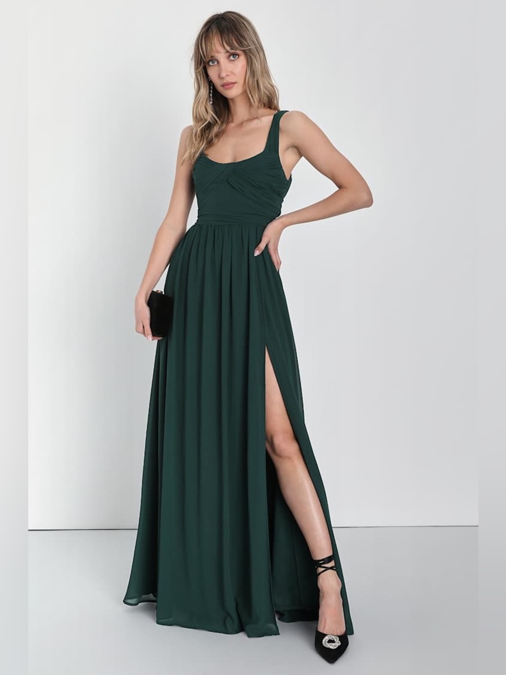 Lulus Sensational Moment Emerald Green Pleated Maxi Dress